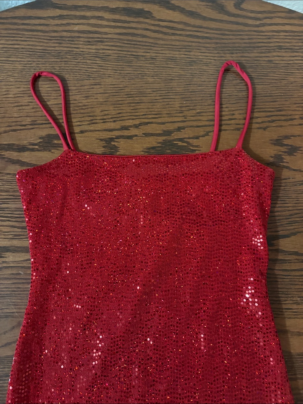 Windsor Red Sequin Midi Slip Dress with Spaghetti Straps - Picture 2 of 7